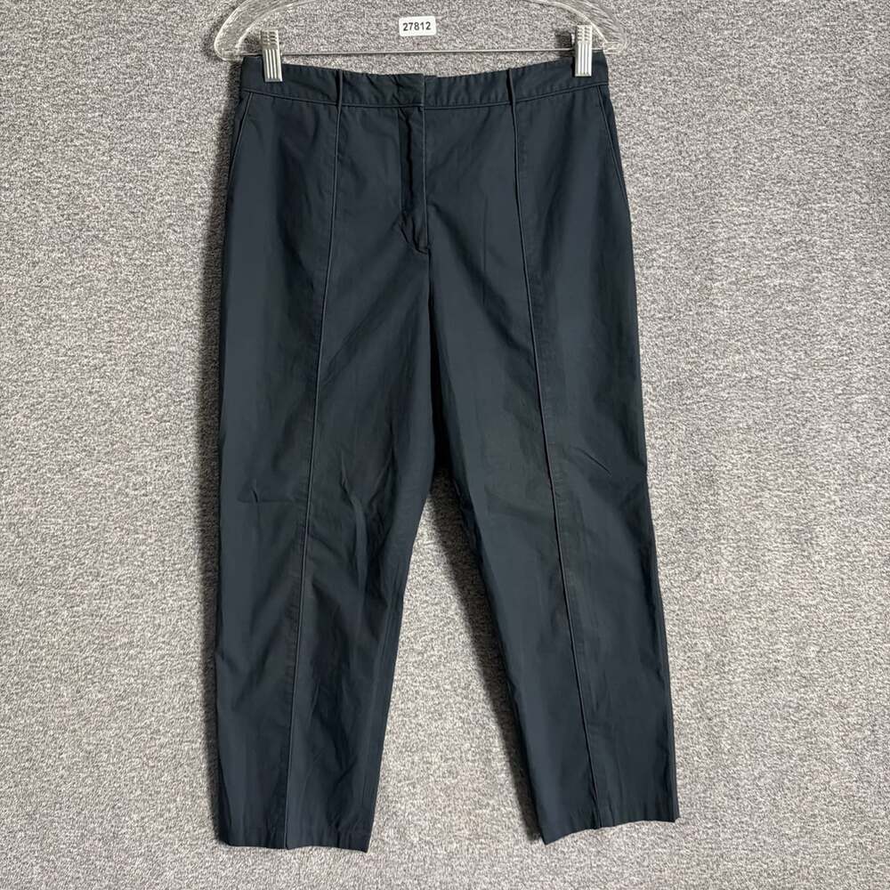 Jil Sander Women's 38 Blue Pintuck Seam Ankle Trouser Tailored Straight Pants